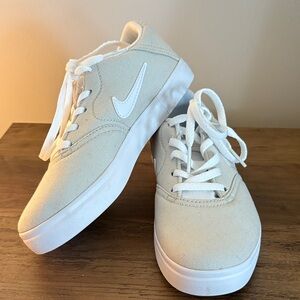Nike Kids Beige Canvas Sneakers with White Swoosh